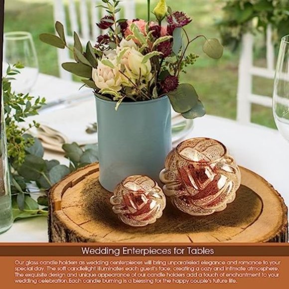 Set of 2 - Vintage Gold Finish Twisted Glass Votive Candle Holders (2 sizes) - Picture 5 of 10